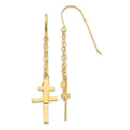 14K Chain Dangle 2-Cross French Hook Earrings, 56 x 12 mm
