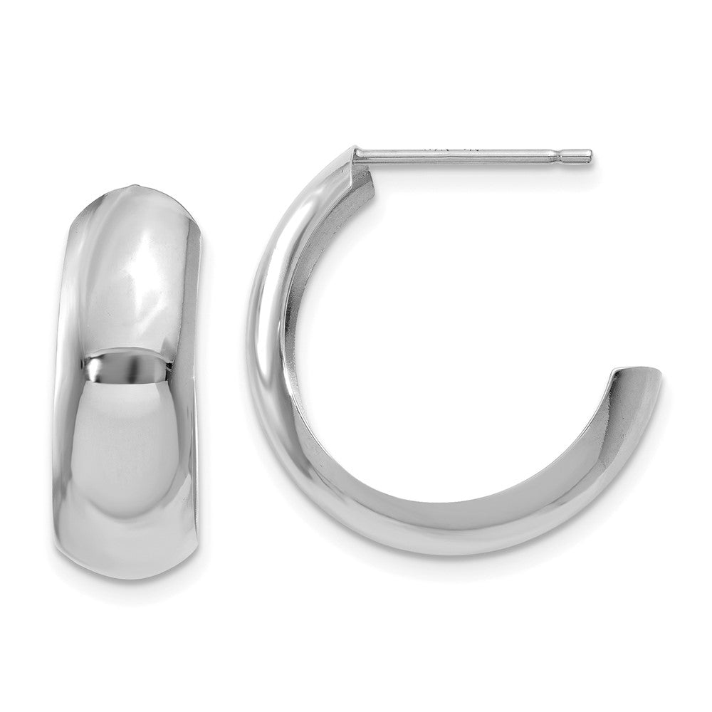 14k White Gold 6.5x24mm Polished J-Hoop Post Earrings, 18 x 6.5 mm
