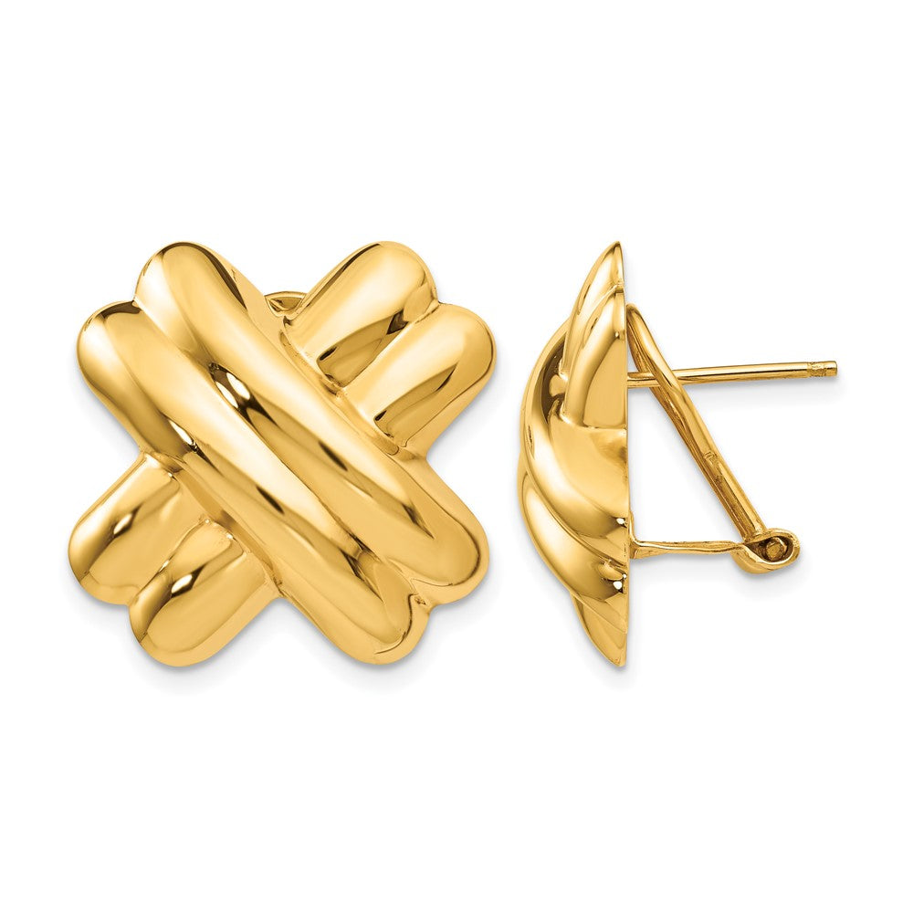 14k 20mm Polished X Omega Back Post Earrings, 20 x 20 mm