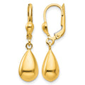 14k Polished Teardrop Dangle Leverback Earrings, 29 x 7 mm