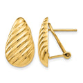 14k 11x20mm Polished Diagonal Stripe Teardrop Omega Back Post Earrings, 20 x 11 mm