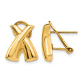 14k 13x15mm Polished X Omega Back Post Earrings, 15 x 13 mm