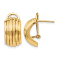 14k 9.5x16mm Polished Ribbed Half Hoop Omega Back Post Earrings, 19 x 9.5 mm