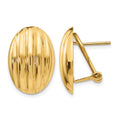 14k 14x19mm Oval Polished Fancy Ribbed Omega Back Post Earrings, 19 x 18 mm