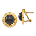 14k Black Onyx Cabochon Fancy 16mm Omega Back Earrings, 17 x 17 mm