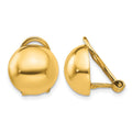 14k 12mm Polished Half Ball Omega Back Non-pierced Earrings, 12 x 12 mm