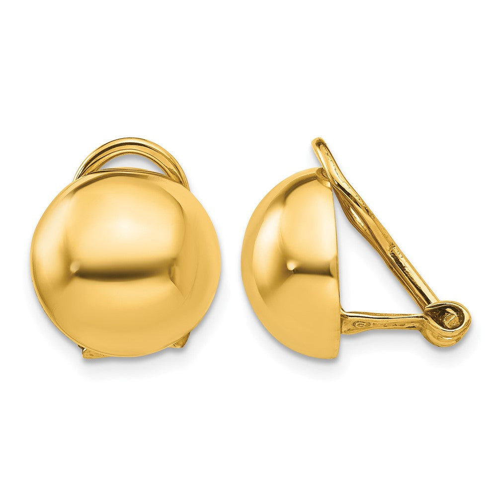 14k 12mm Polished Half Ball Omega Back Non-pierced Earrings, 12 x 12 mm