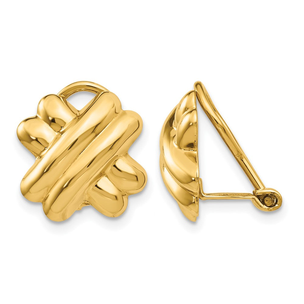 14k 14mm Polished X Omega Back Non-pierced Earrings, 14 x 13 mm