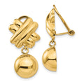 14k Fancy X and Half Ball Dangle Omega Back Non-pierced Earrings, 28 x 13 mm