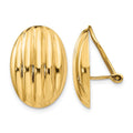 14k 14x19mm Oval Polished Fancy Ribbed Omega Back Non-pierced Earrings, 20 x 14 mm