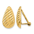 14k 11x20mm Polished Diagonal Stripe Teardrop Omega Back Non-pierced Earrings, 19 x 11 mm
