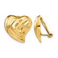 14k 18mm Striped Heart Omega Back Non-pierced Earrings, 18 x 19 mm