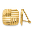 14k 16mm Square Basketweave Omega Back Non-pierced Earrings, 16 x 16 mm