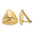 14k 15mm Textured Triangle Omega Back Non-pierced Earrings, 15 x 16 mm