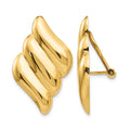 14k Diagonal Ribbed Omega Back Non-pierced Earrings, 30 x 19 mm