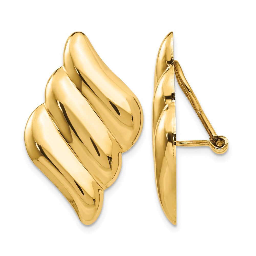 14k Diagonal Ribbed Omega Back Non-pierced Earrings, 30 x 19 mm