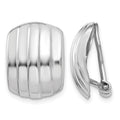 14k White Gold 12x17mm Polished Ribbed Omega Back Non-pierced Earrings, 17 x 12 mm