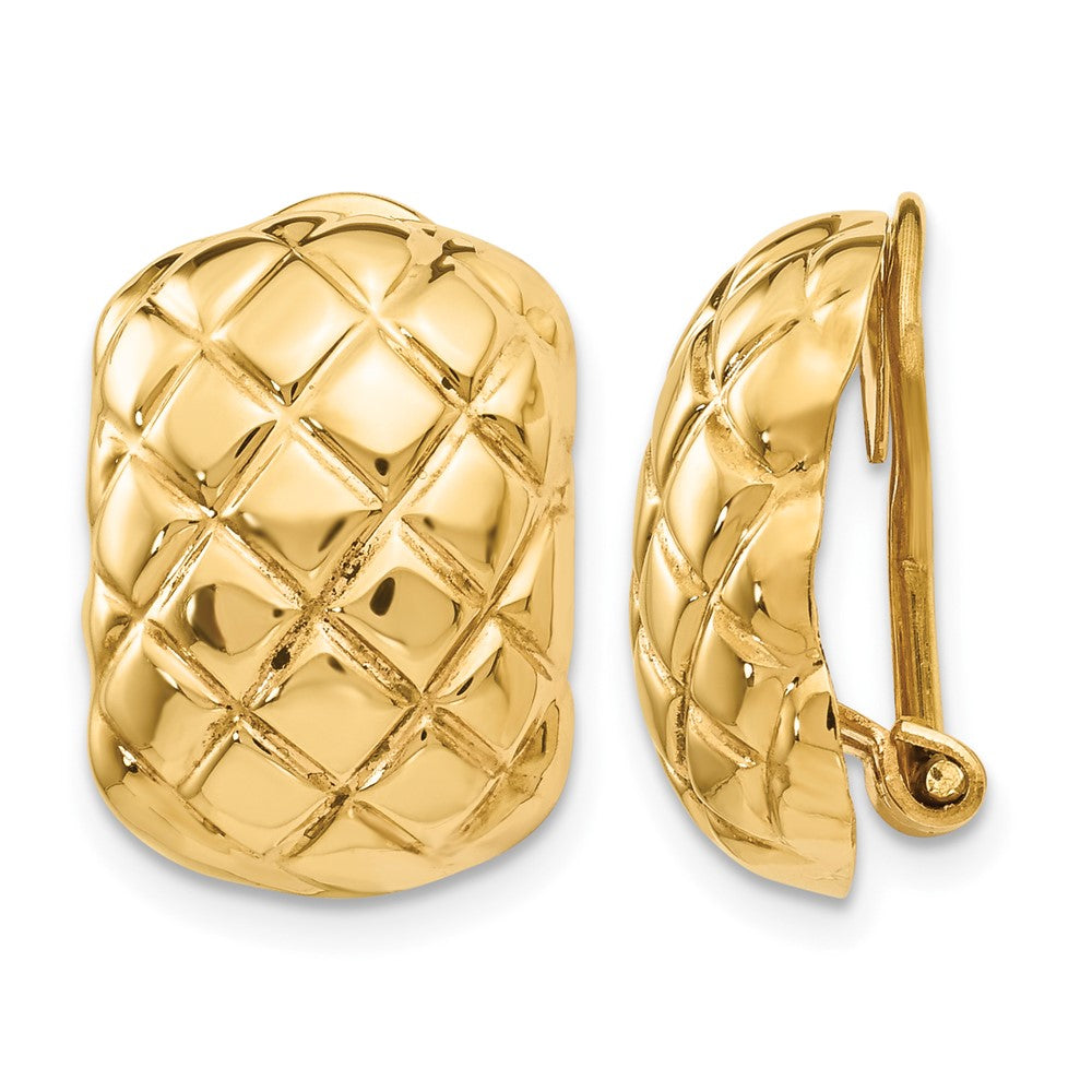 14k 12x17mm Polished Crisscross Omega Back Non-pierced Earrings, 17 x 12 mm