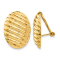 14k 15x21mm Oval Button Polished Striped Omega Back Non-pierced Earrings, 21 x 15 mm