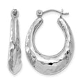 14k White Gold Polished Hammered Hoop Earrings, 24.5 x 5.5 mm