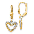 14k Two-tone Open Heart Dangle Leverback Earrings, 28 x 12 mm