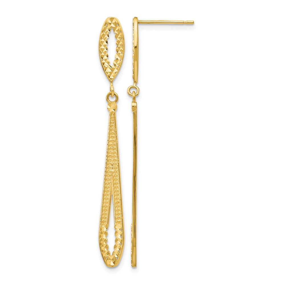 14k Diamond-cut Open Teardrop Dangle Post Earrings, 48 x 5 mm