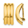 14k 8.5x19mm Polished Ribbed Omega Back Non-pierced Earrings, 19 x 8.5 mm