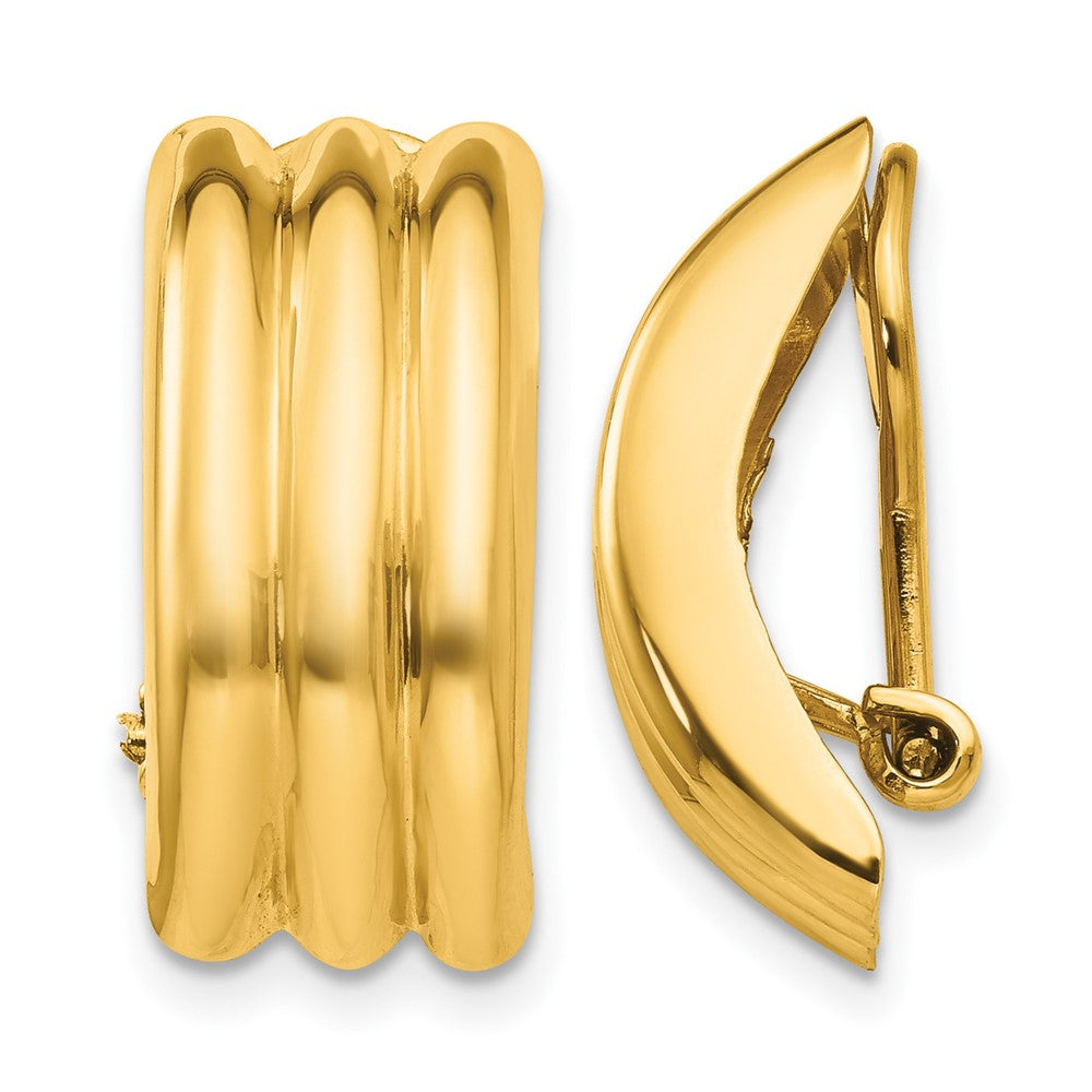 14k 8.5x19mm Polished Ribbed Omega Back Non-pierced Earrings, 19 x 8.5 mm