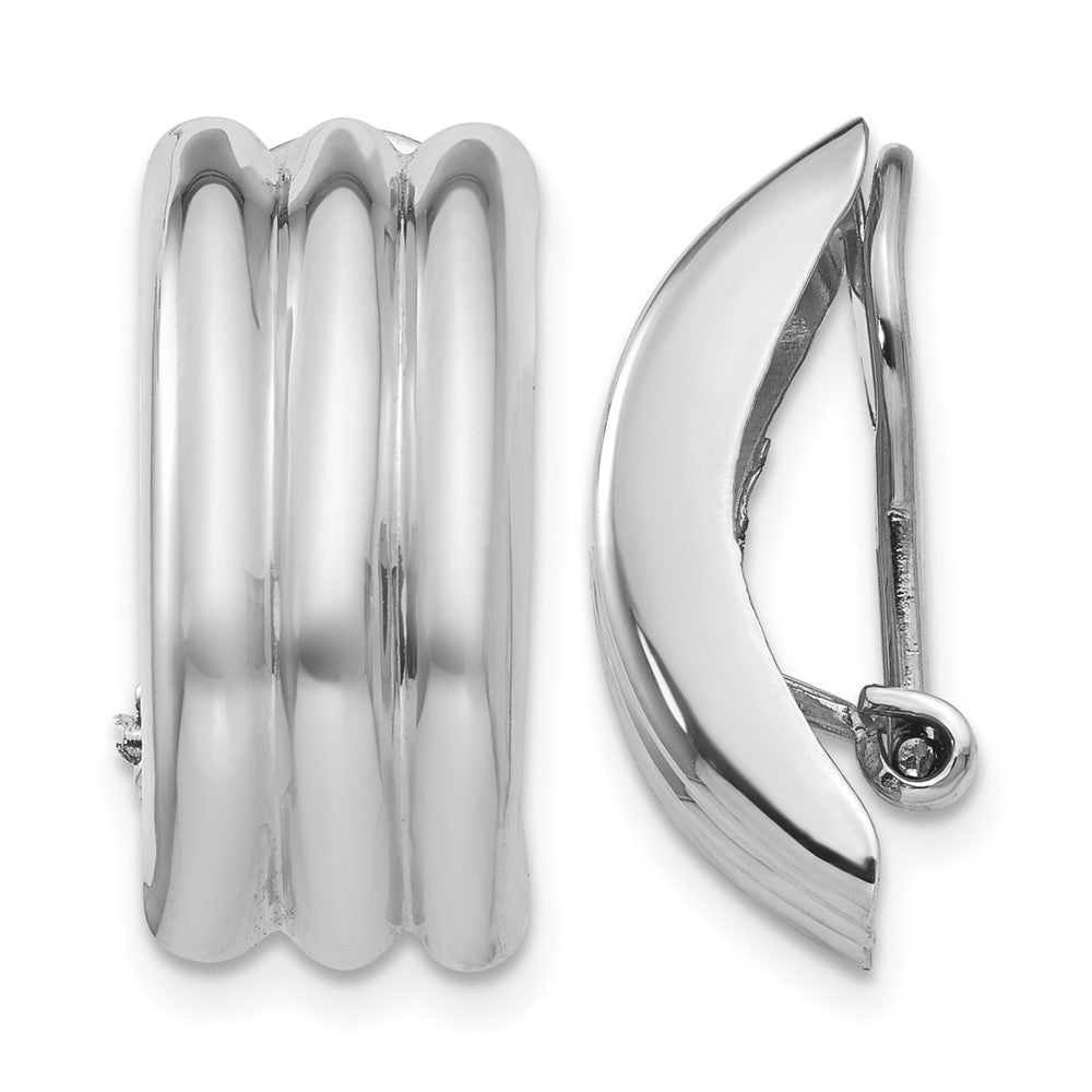 14k White Gold 8.5x19mm Polished Ribbed Omega Back Non-pierced Earrings, 19 x 8.5 mm