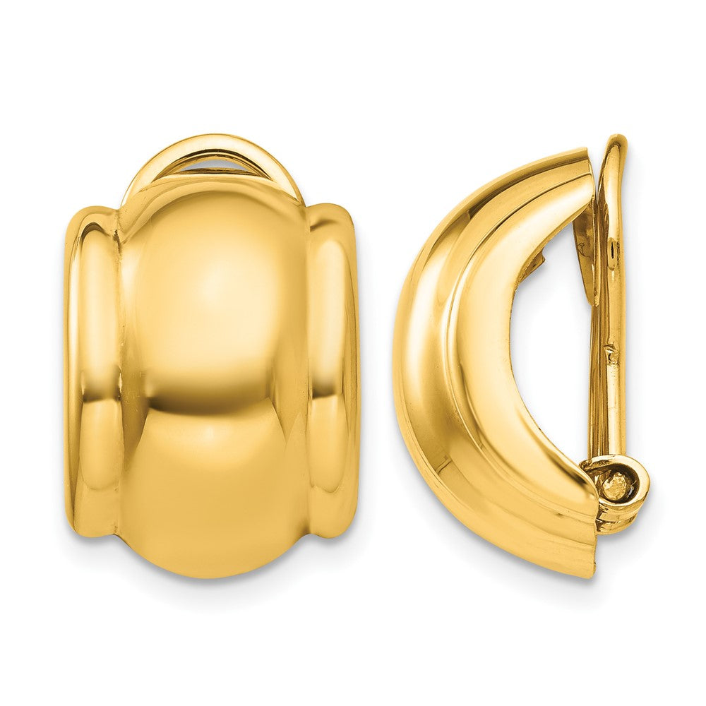 14k 12x16mm Polished Half Hoop Omega Back Non-pierced Earrings, 16 x 12 mm