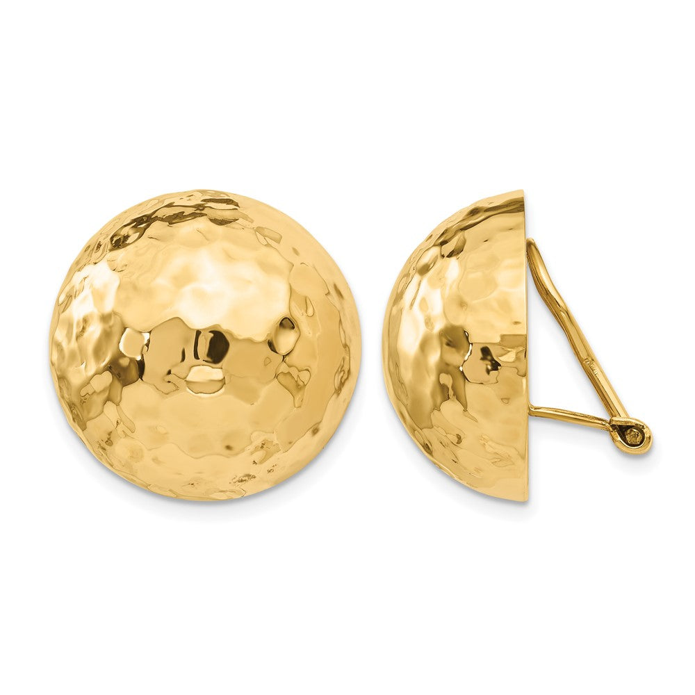 14k 20mm Hammered Half Ball Omega Back Non-pierced Earrings, 21 x 20 mm