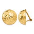 14k 18mm Hammered Half Ball Omega Back Non-pierced Earrings, 18 x 18 mm