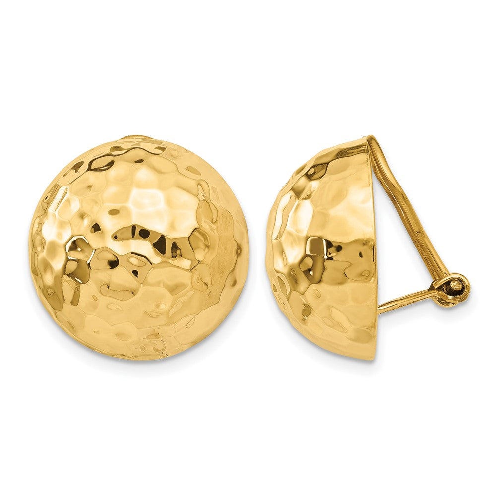 14k 18mm Hammered Half Ball Omega Back Non-pierced Earrings, 18 x 18 mm