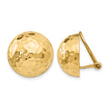 14k 16mm Hammered Half Ball Omega Back Non-pierced Earrings, 16 x 16 mm