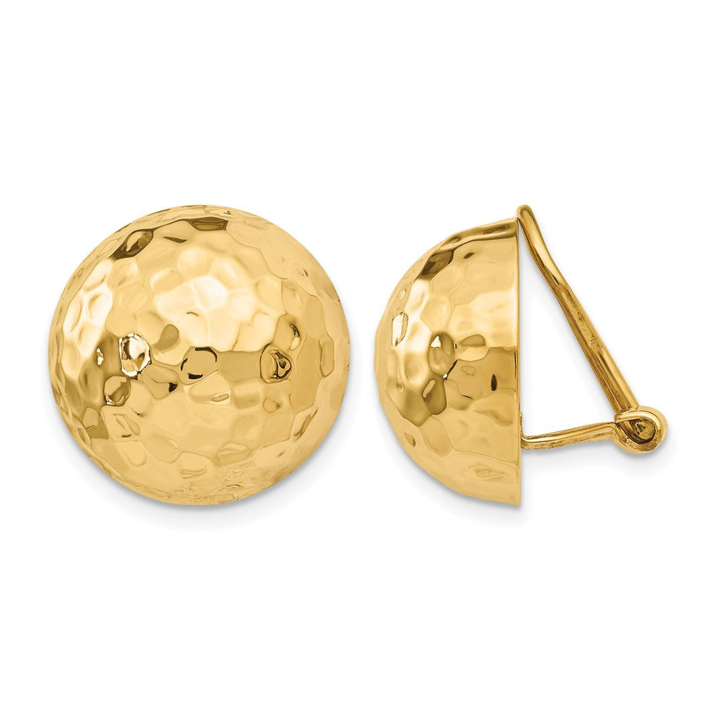 14k 16mm Hammered Half Ball Omega Back Non-pierced Earrings, 16 x 16 mm