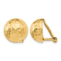 14k 14mm Hammered Half Ball Omega Back Non-pierced Earrings, 14 x 14 mm