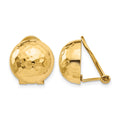 14k 12mm Hammered Half Ball Omega Back Non-pierced Earrings, 12 x 12 mm