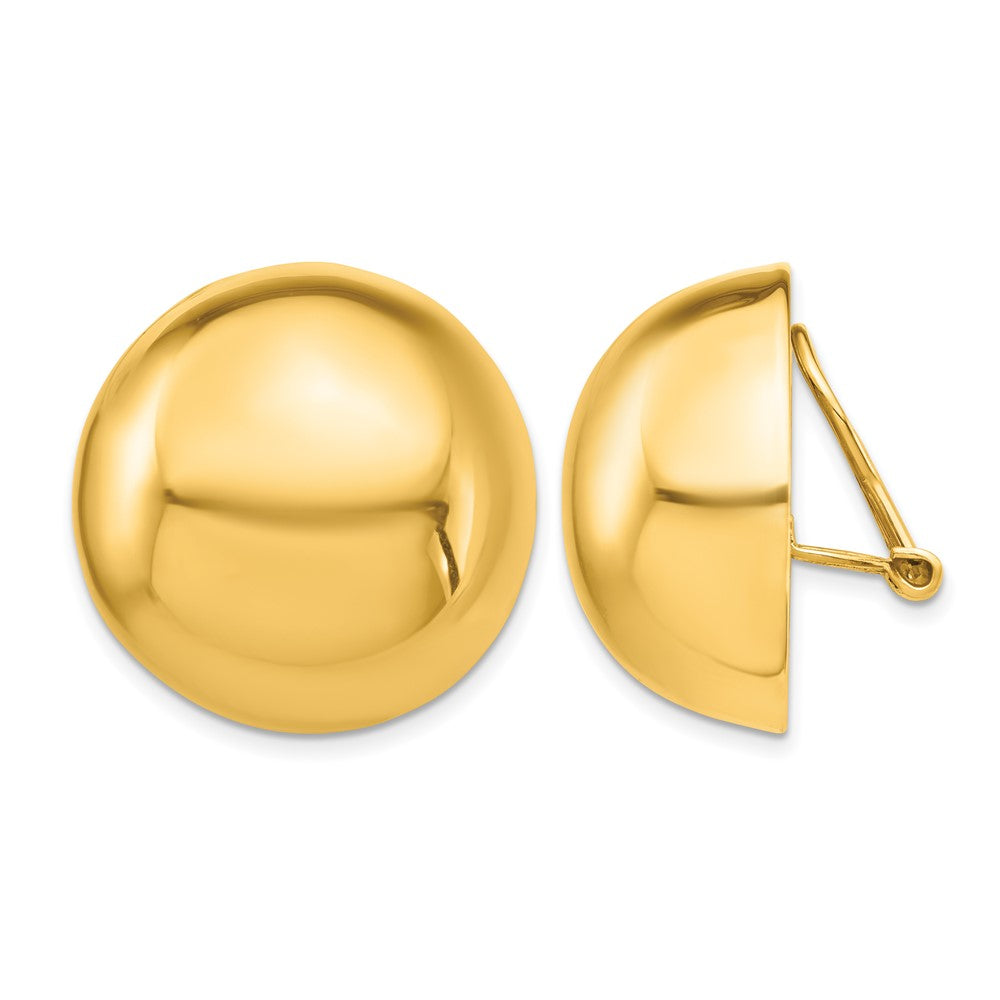 14k 24mm Polished Half Ball Omega Back Non-pierced Earrings, 24 x 24 mm