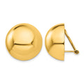 14k 20mm Polished Half Ball Omega Back Non-pierced Earrings, 20 x 20 mm