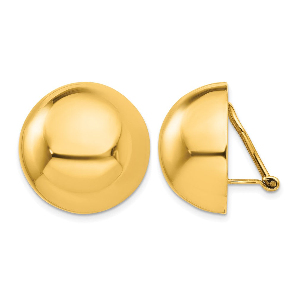 14k 20mm Polished Half Ball Omega Back Non-pierced Earrings, 20 x 20 mm