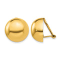 14k 16mm Polished Half Ball Omega Back Non-pierced Earrings, 16 x 16 mm