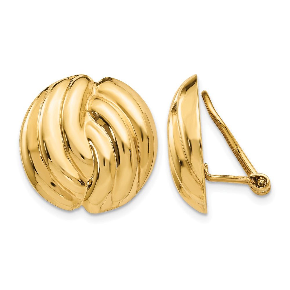 14k 19mm Polished Swirl Omega Back Non-pierced Earrings, 19 x 18 mm
