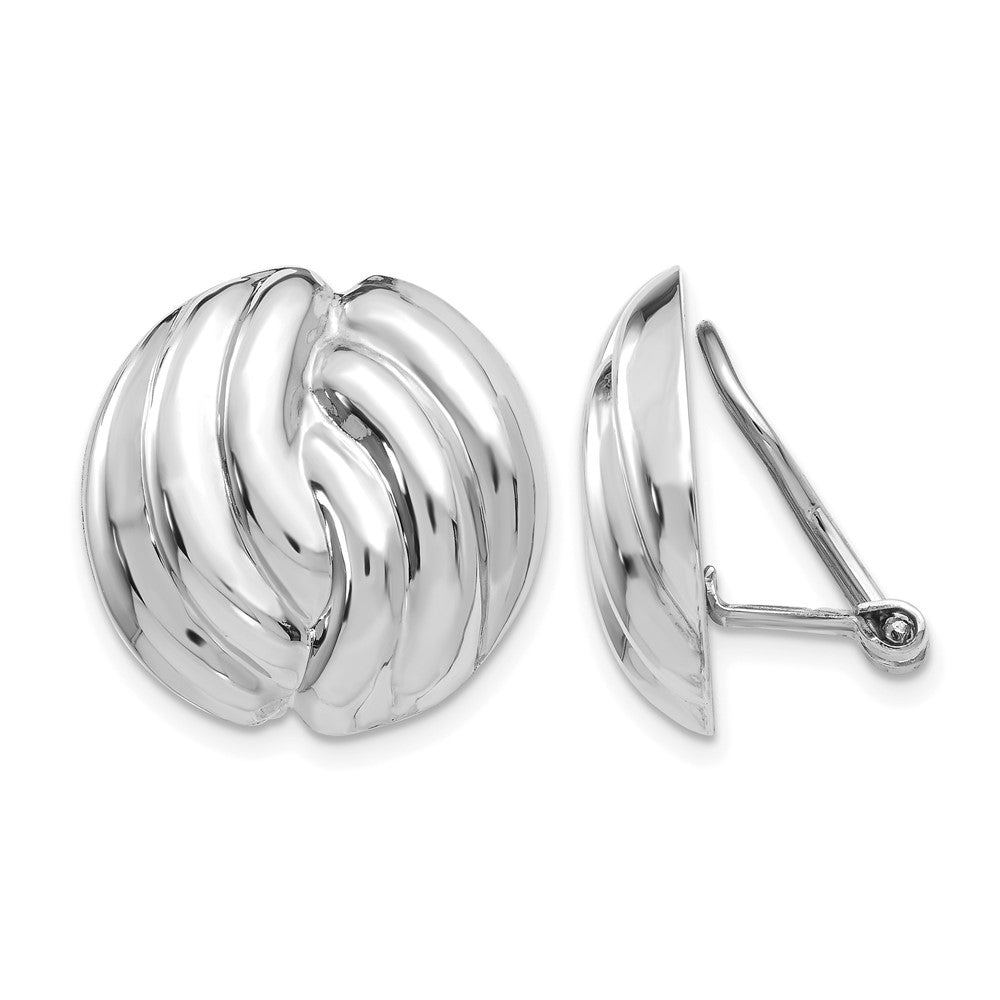 14k White Gold 19mm Polished Swirl Omega Back Non-pierced Earrings, 19 x 18 mm