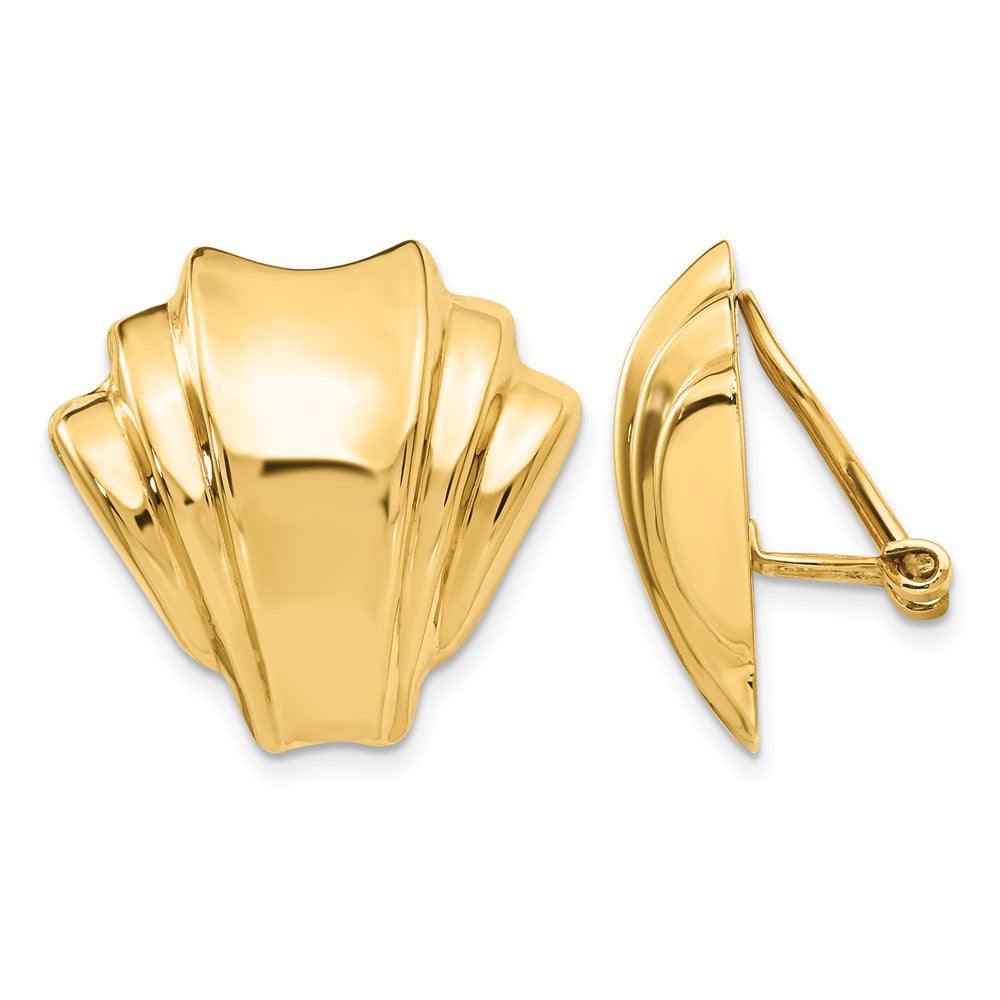 14k Polished Fan Omega Back Non-pierced Earrings, 21 x 22 mm