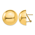 14k 24mm Polished Half Ball Omega Back Post Earrings, 24 x 24 mm