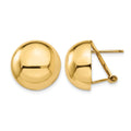 14k 16mm Polished Half Ball Omega Back Post Earrings, 16 x 16 mm