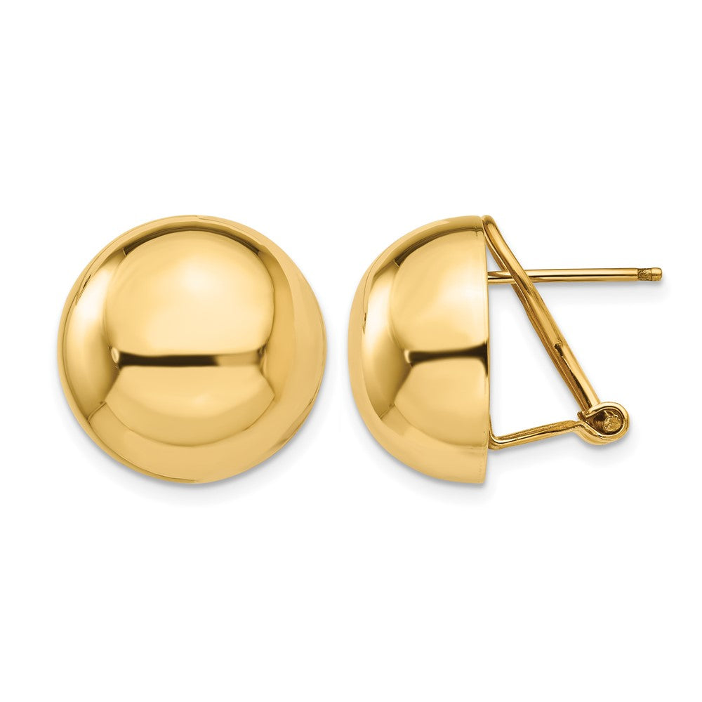 14k 16mm Polished Half Ball Omega Back Post Earrings, 16 x 16 mm