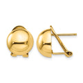 14k 12mm Polished Half Ball Omega Back Post Earrings, 12 x 12 mm