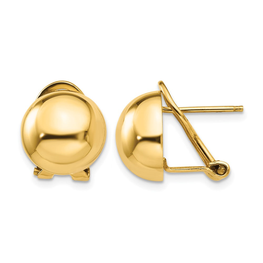 14k 12mm Polished Half Ball Omega Back Post Earrings, 12 x 12 mm