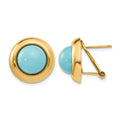 14k Reconstituted Turquoise Cabochon 16mm Omega Back Earrings, 17 x 17 mm